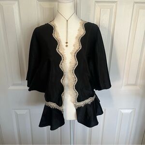 Vintage Y2K 100% silk Express‎ Black Satin Kimono blouse top S